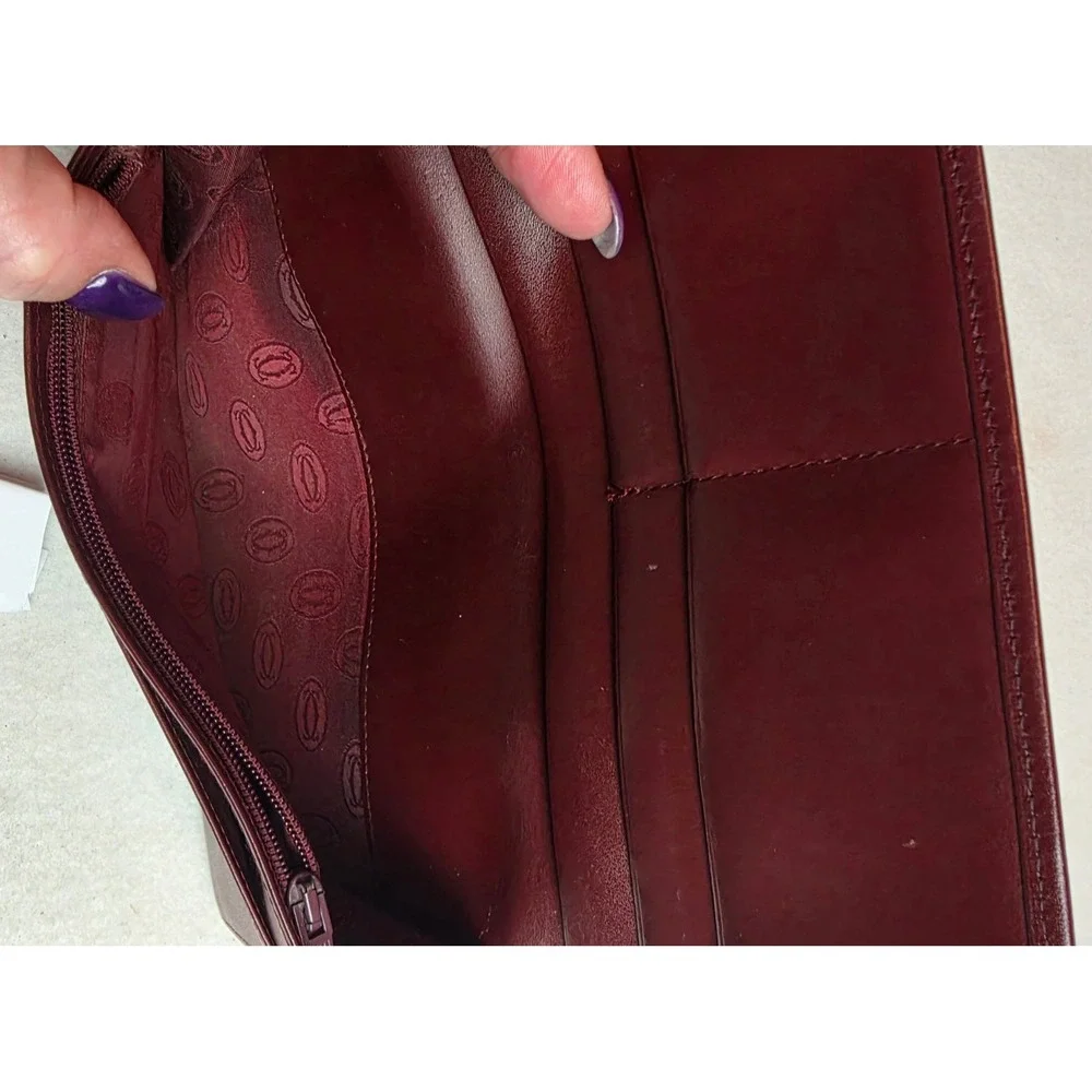 Vintage Must de Cartier Bordeaux Leather Long Flap Wallet Gold Corners Italy 114